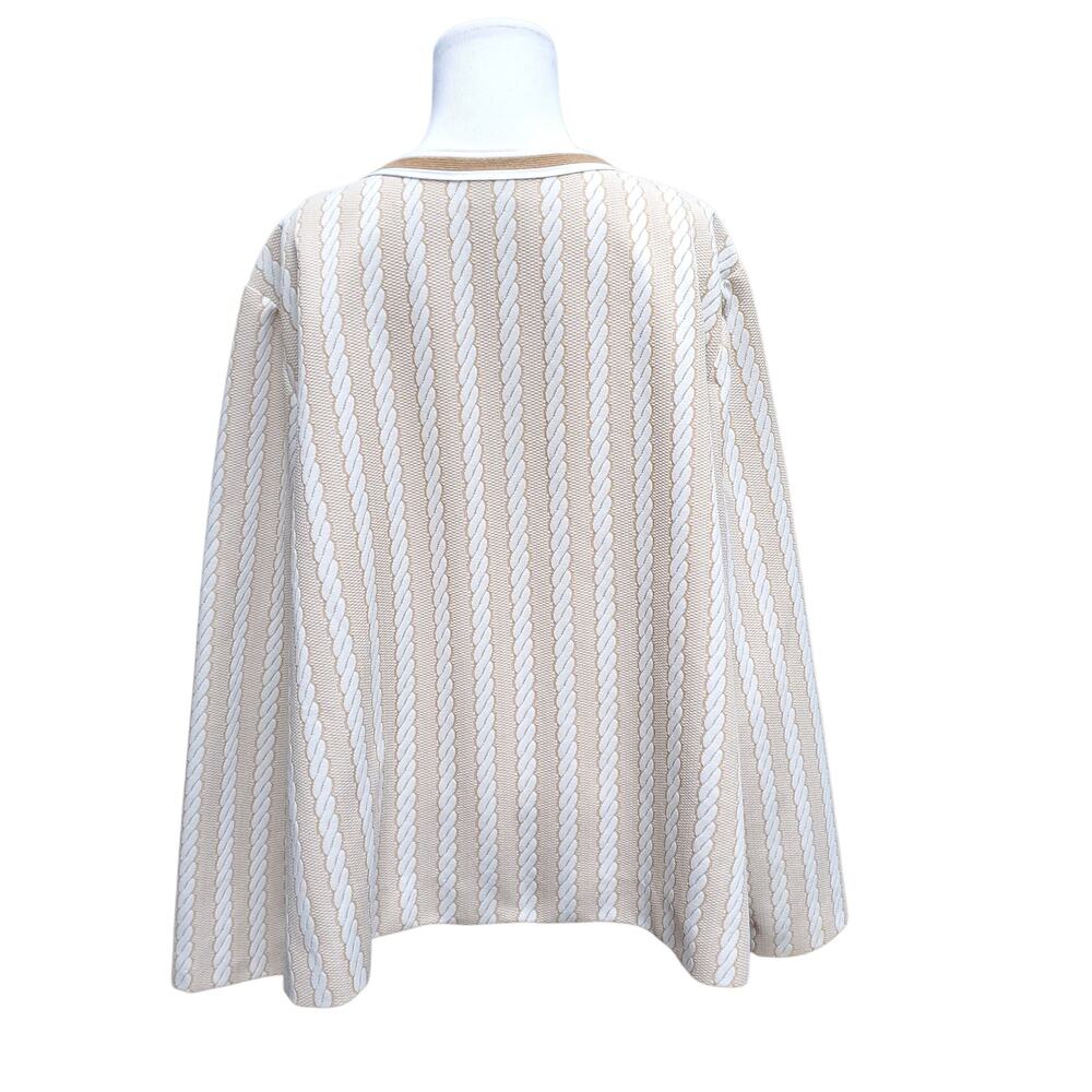 Vintage 1970s Lane Bryant White Tan Poly Stripe Open Front Jacket Fits 1X 2X - Picture 9 of 10